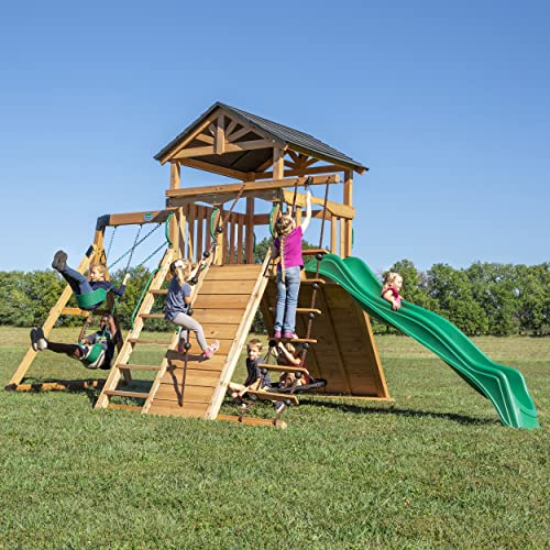 Backyard Discovery Endeavor All Cedar Wood Swing Set Playset with Large Clubhouse Wave Slide Rope Ladder Deal