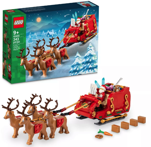 LEGO Santa's Sleigh Christmas Toy Set with Reindeer & Santa Figurine 40499, 343 Pcs.