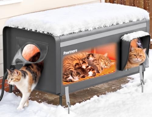 32" XXL Pawtners Heated Insulated Outdoor Cat House (Dark Grey)