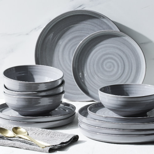 Better Homes & Gardens Collins 12-Piece Stoneware Dinnerware Set (Grey)