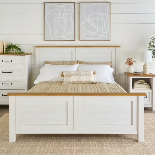 Better Homes & Gardens Modern Farmhouse Platform Bed Queen Alabaster and Light Honey Finish Deal