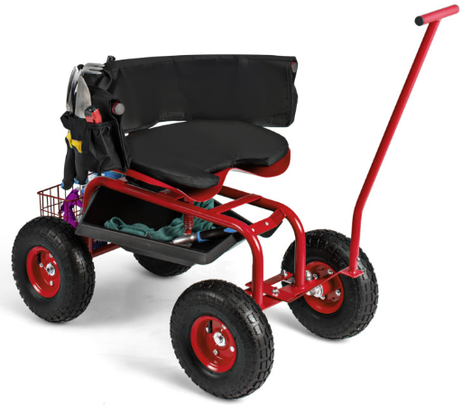 Costway Rolling Garden Cart with Height Adjustable Swivel Seat and Storage Basket