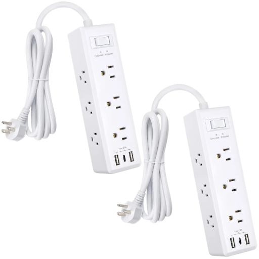 2-Pack: 6-Outlet Surge Protector Power Strip with 3 USB Ports