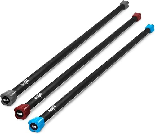 Yes4All Total Body Workout Weighted Bar Set (5, 8, & 12lbs) 3-Pack