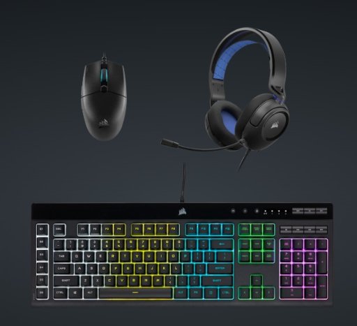 Refurbished Corsair K55 Keyboard, HS35v2 Headset, KATAR PRO Mouse Bundle