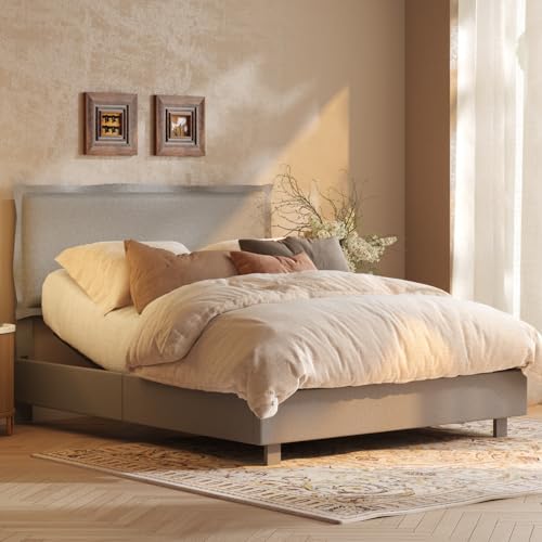 FLEXISPOT Queen All-in-One Adjustable Bed Frame w/ Upholstered Headboard & 600 lb Capacity (Light Grey) Deal