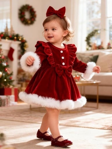 Toddler Ruffle Romper Dress Long Sleeve Headband Set Deal