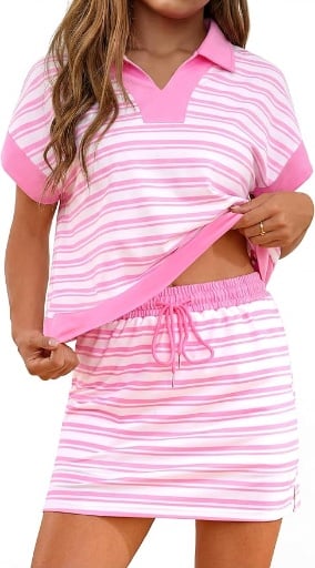 Totatuit Women's Striped 2 Piece Outfits Skirt Set Deal