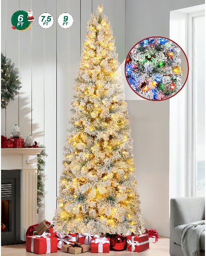 Firstness 6ft Pre-Lit Artificial Pencil Christmas Tree with 250 Multicolor LED Lights