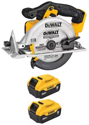 DEWALT 20-Volt MAX 6.5" Cordless Circular Saw with (2) 5.0Ah Battery Packs