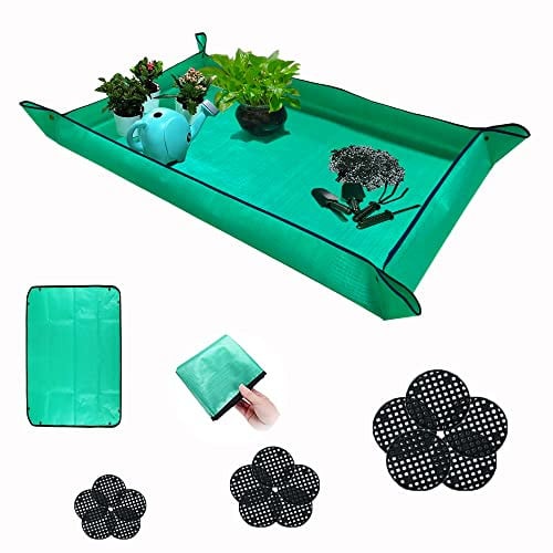 BIUWING 43" x 29" Plant Repotting Mat w/ 15 Pot Hole Mesh Pads