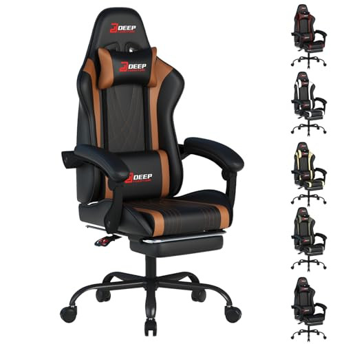 Ergonomic Gaming Chair with Footrest and Lumbar Massage (1001-Brown)