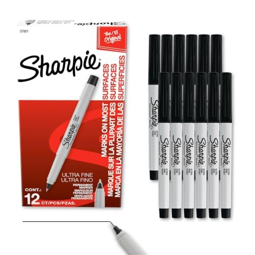 Sharpie Permanent Markers, Ultra Fine Tip, Black, 12 Count Deal