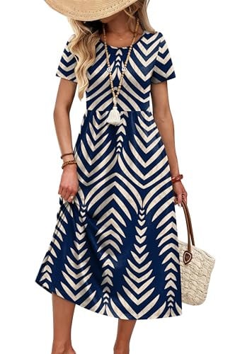 OFEEFAN Short Sleeve Midi Beach Sundress with Pockets Deal