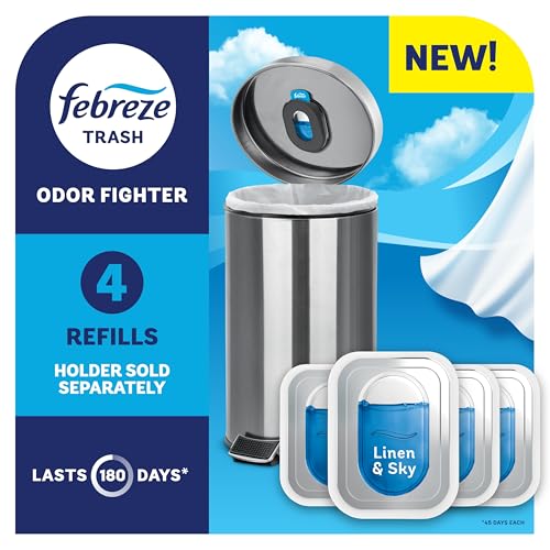 Febreze Trash Odor Fighter, Trash Can Air Freshener, Linen & Sky Scent, 4 Refills