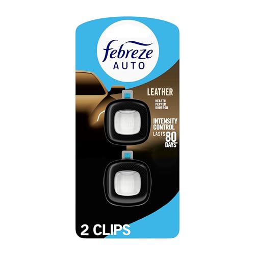 Febreze AUTO Air Freshener, Odor-Fighting Automotive Vent Clip, Leather, 2 Count Deal
