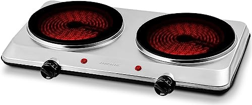 OVENTE Countertop Infrared Double Burner 1500W with 7.5” Ceramic Glass Cooktop