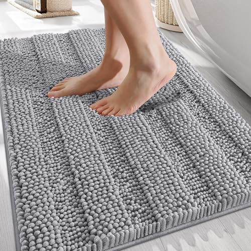 Olanly Chenille Striped Bath Rug w/ Rubber Backing (Grey) 30" x 20"
