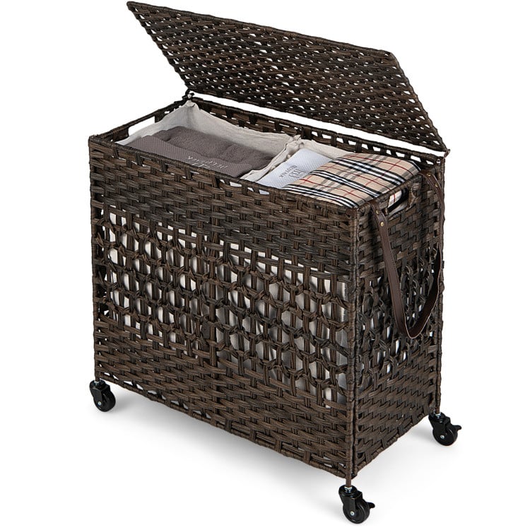 Costway 110L 2-Section Laundry Hamper with Wheels and 2 Removable and Washable Liner Bags Deal