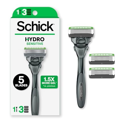 Schick Hydro Sensitive 5-Blade Razors for Men, 1 Handle & 3 Refills