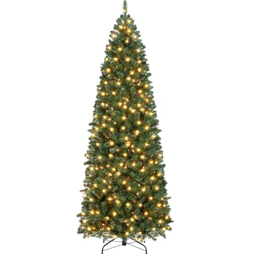 7.5' Yaheetech Pre-Lit Pencil Artificial Christmas Tree w/ 350 Warm White Lights Deal