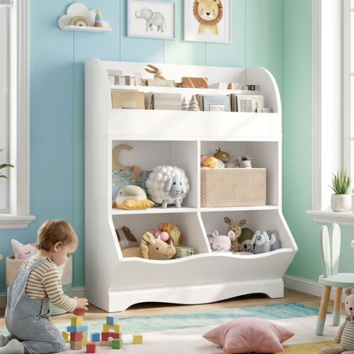 Homfa Kids Toy Storage Cube Organizer & Bookcase w/ Display Shelf (White)