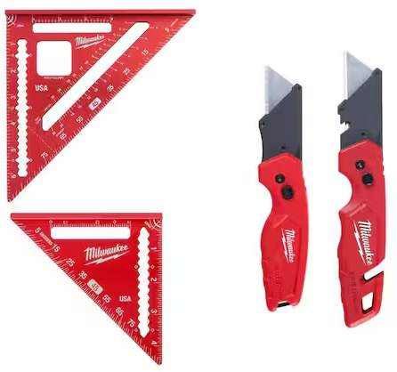 Milwaukee 7 in. Rafter Square and 4-1/2 in. Trim Square Set with FASTBACK Utility Knife (2-Pack)