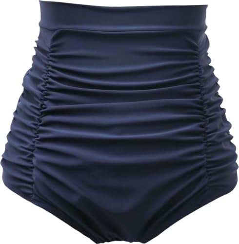 Women's Ruched High Waisted Bikini Bottom Retro Vintage Swim Short Tankinis Navy S Deal
