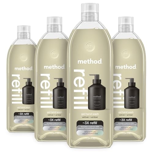 method Gel Hand Wash Refill, Vetiver + Amber, 34 fl oz, 4 Pack