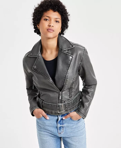 Jou Jou Juniors' Distressed Asymmetric Moto Jacket