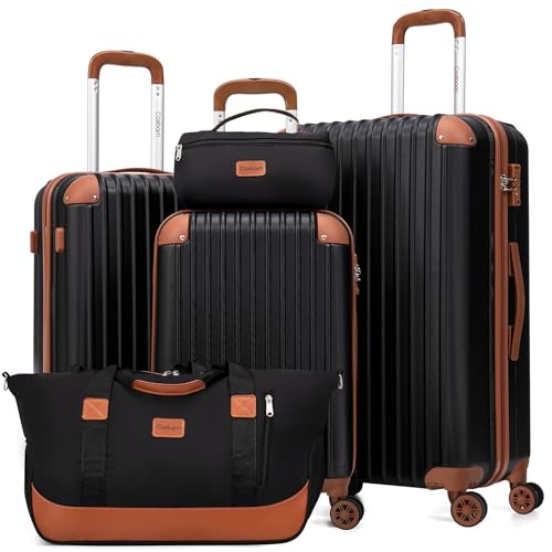 Cosbarn Lightweight Durable Hardshell 5-Piece Luggage Set Black Deal