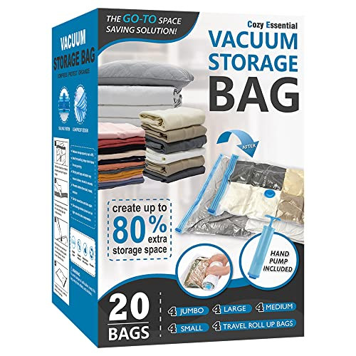 20 Pack Vacuum Storage Bags (4 Jumbo/4 Large/4 Medium/4 Small/4 Roll)