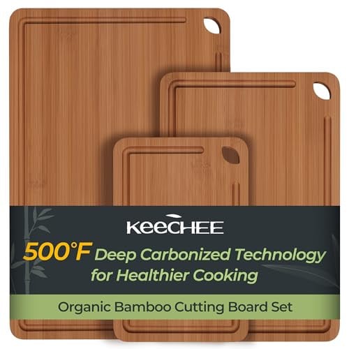 3-Piece Keechee 2-in-1 Bamboo Wood Cutting Board w/ Juice Grooves