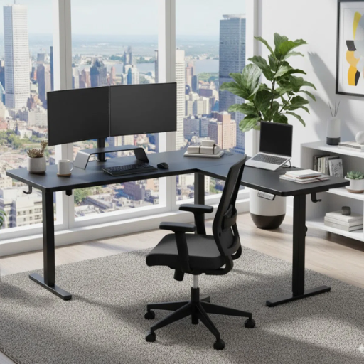63" Kodee L-Shaped Adjustable Height Standing Desk w/ Charging Station & 2 x Headphone Hooks