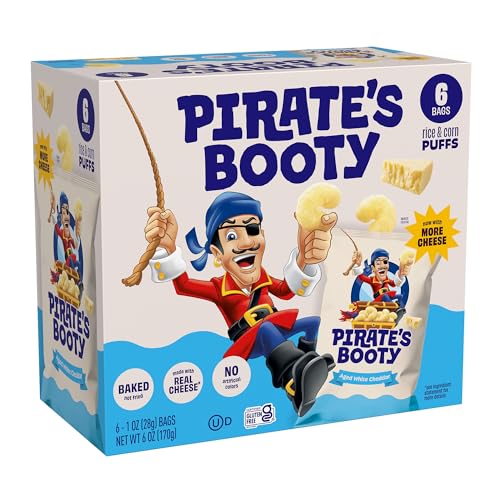 Pirate's Booty Aged White Cheddar Baked Cheese Puffs, 6-Pack (1 Oz Each)