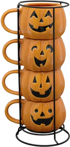 Way To Celebrate Halloween Ghost or Pumpkin Stack Ceramic Mugs, 4-Pack, 12 fl oz Deal