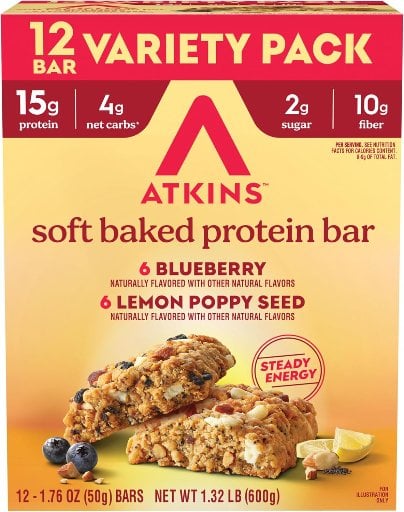 12-Pack Atkins Soft Baked High Protein Bars, 15g Protein (Lemon Poppyseed & Blueberry) Deal