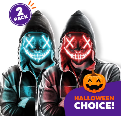 2-Pack Halloween LED Light Up Face Mask with 3 Lighting Modes and EL Wire