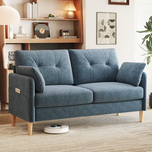 BedLuxury 47" or 62'' Wide Loveseat 2-seat Chenille Sofa with 2 Pillows, Blue Deal