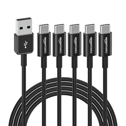 Amazon Basics 5-Pack USB-C to USB-A 2.0 Fast Charging Cable 480Mbps