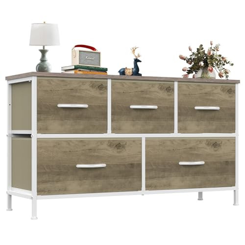 5-Drawer Olixis Bedroom Dresser Greige Oak