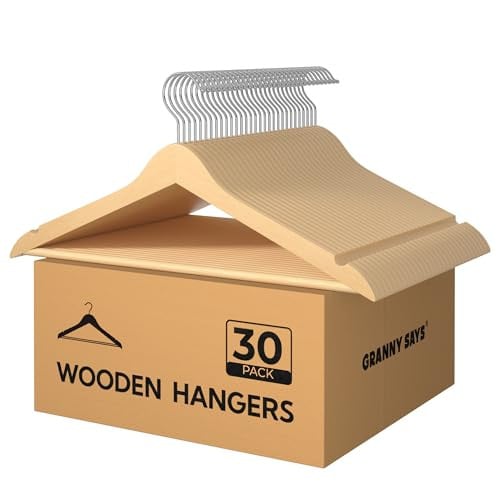 Granny Says Heavy-Duty Wooden Clothes Hangers (Natural Wood) 30-Pack