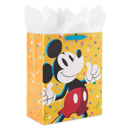 Birthday Hallmark Disney 13" Large Gift Bag with Tissue Paper (Mickey Mouse, Yellow)