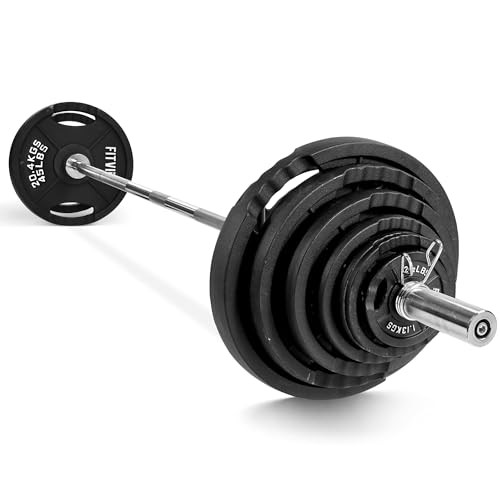 Fitvids Olympic Cast Iron Barbell Set w/ 300-Lbs Weight Plates & 7' Barbell