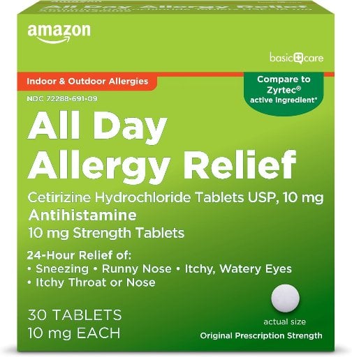 Amazon Basic Care All Day Allergy Cetirizine Hydrochloride Tablets 30-Ct (10 mg)