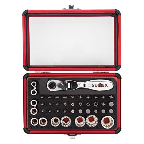SUNEX TOOLS 9732 44Pc 1/4" Dr Mini Dual Flex Head Ratchet with Socket & Bit Set Deal