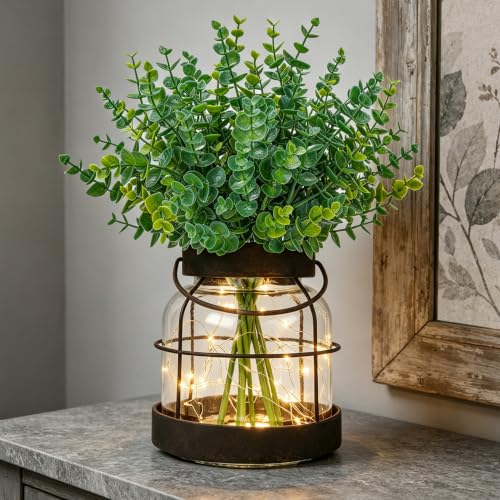 Der Rose Vintage Vase with Fake Plants & LED Lights GREEN Deal