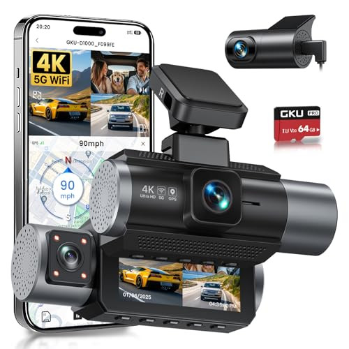 GKU D1000 4K+2.5K Dual Recording 3 Channel 5.8GHz WiFi Dash Cam