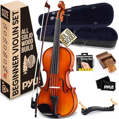 Pyle Solid Wood 4/4 Full Size Violin Fiddle Set w/ Accessory Kit