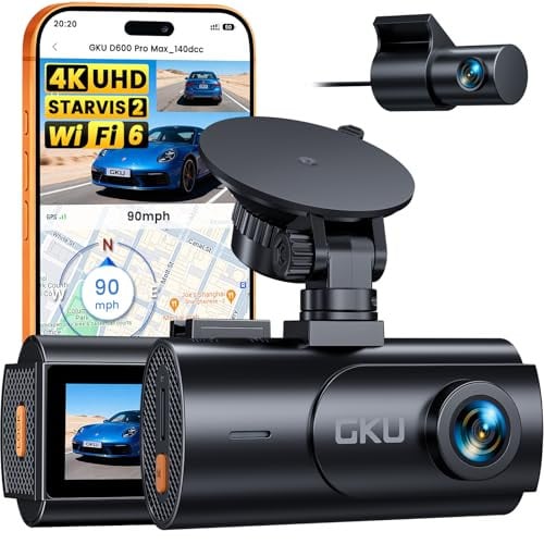 GKU D600 Pro Max 4K Dual Dash Cam Front and Rear with STARVIS 2 Sensor